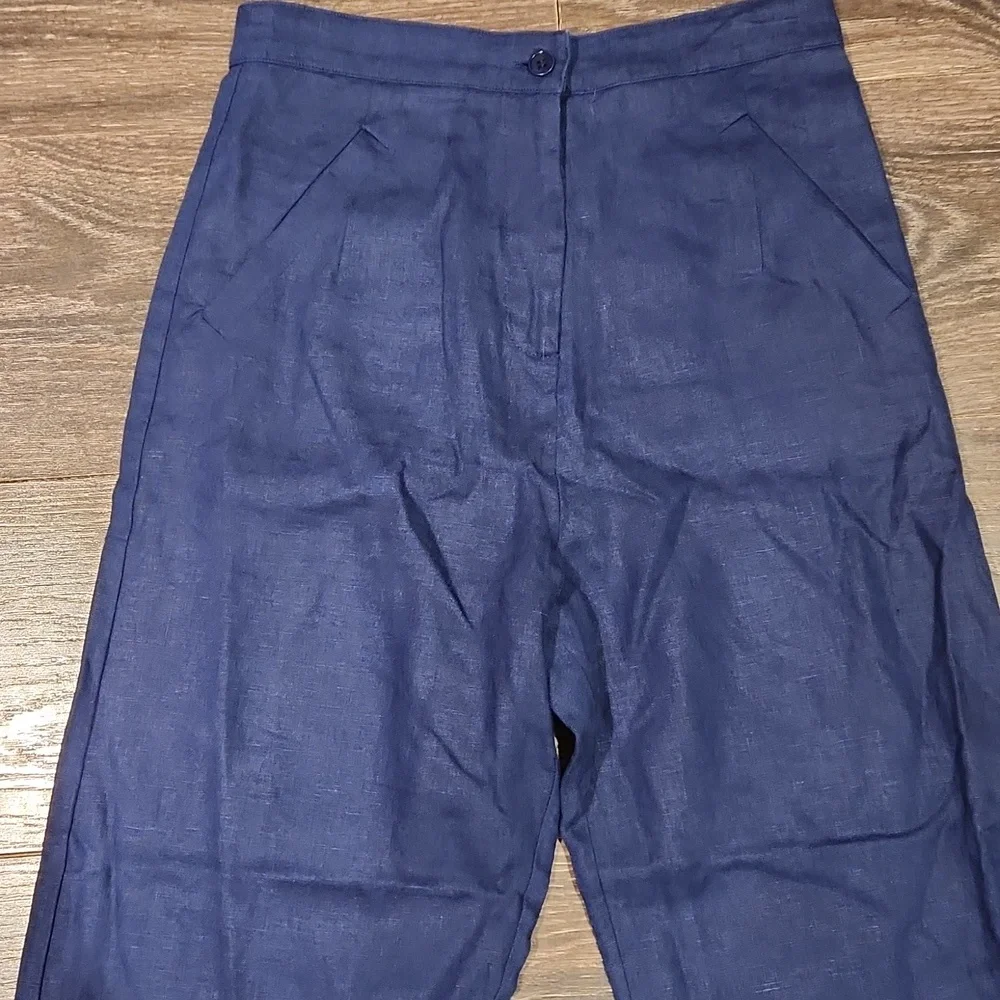 ❤️ REFORMATION HIGH RISE WIDE LEG CROPPPED CULOTTE LINEN PANTS, BLUE, 2 (26)